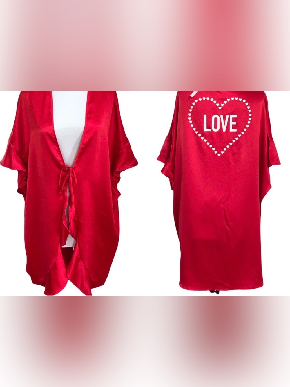 Victorias Secret LOVE Short Red Kimono Robe Heart  Coquette Cover up One Size